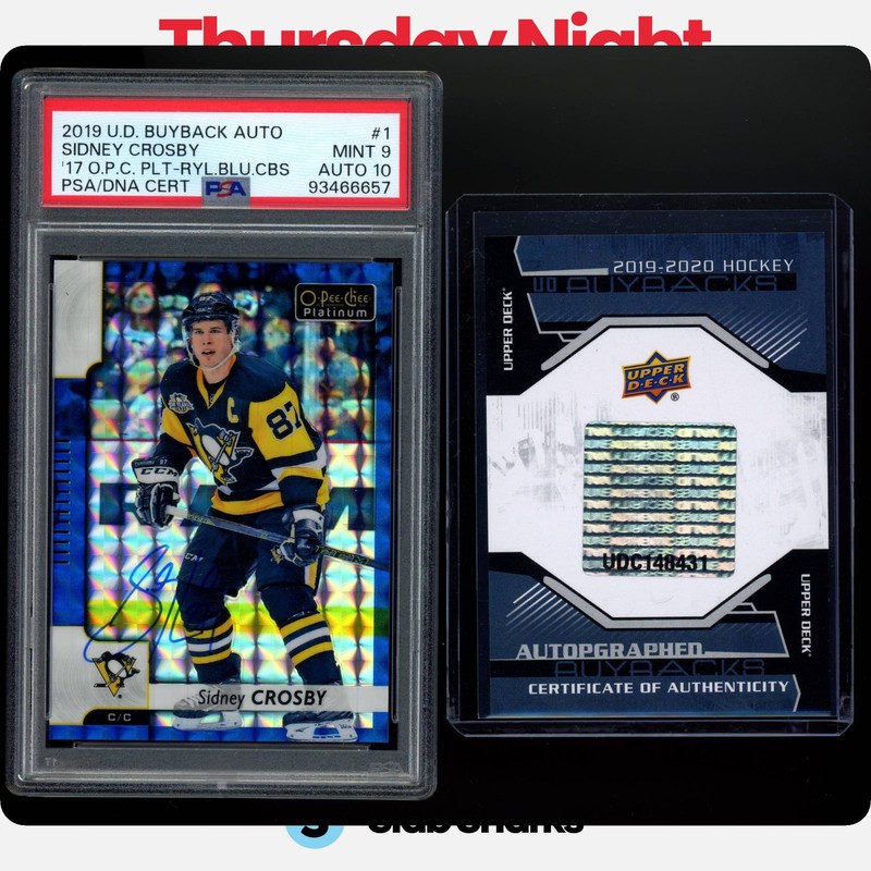 2019 UD BUYBACKS SIDNEY CROSBY '17 OPC PLATINUM ROYAL BLUE CUBES AUTO /99 PSA 9