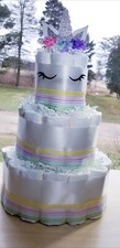 Unicorn Diaper Cake - Sleepy Unicorn Baby Shower Silver and Gold Rainbow