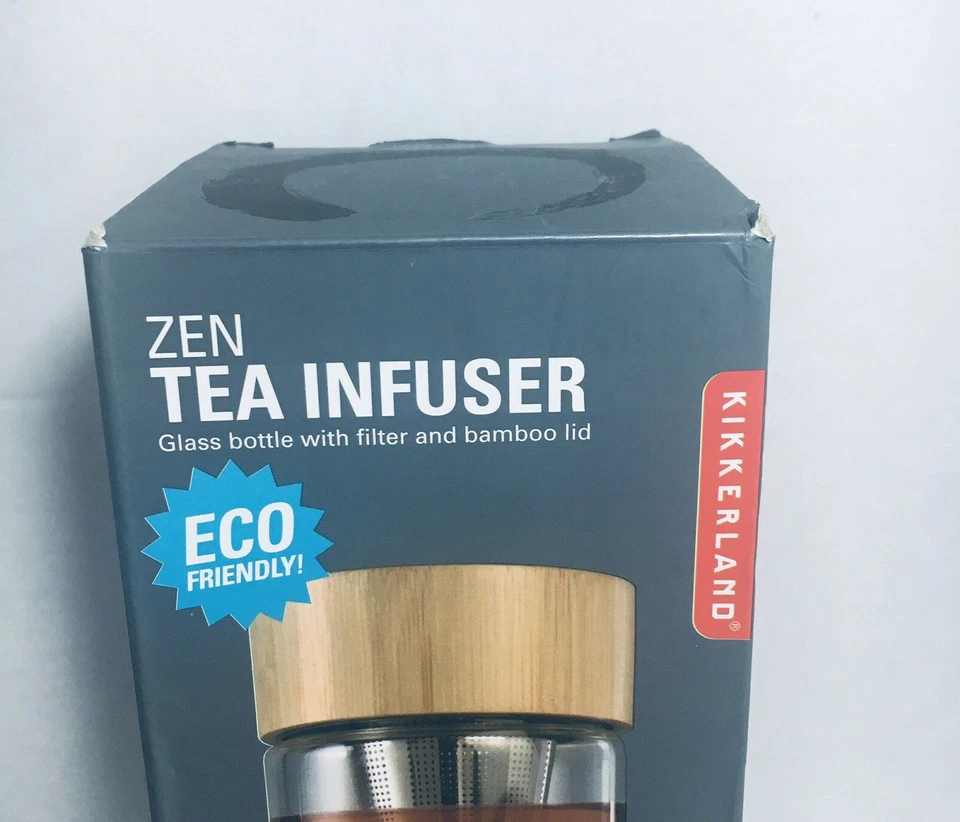 New Kikkerland ZeN Tea Infuser Eco Friendly Glass Bottle Filter Bamboo Lid 19 Oz - Image 2 of 4