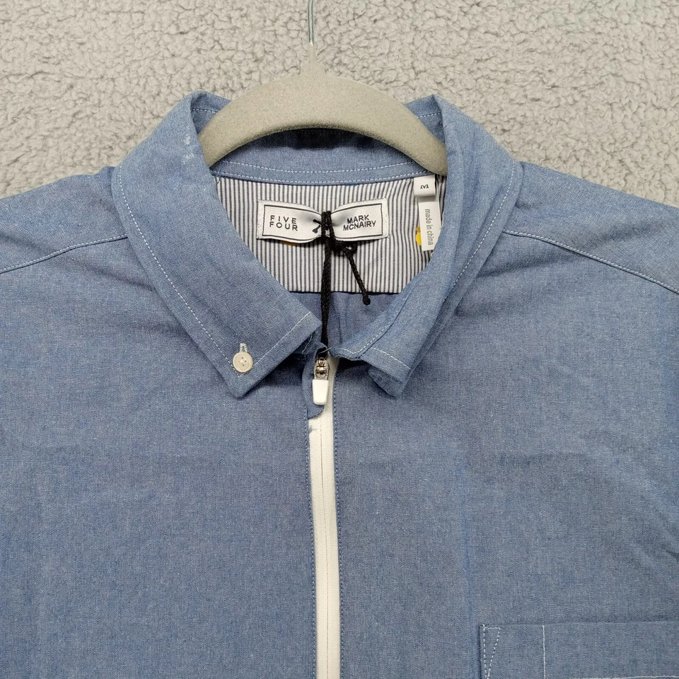 Five Four Mark McNairy Shirt Medium Blue Zip Up Oxford Button Down Collar - Image 3 of 4