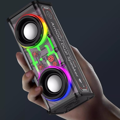 Transparent Mecha Wireless Bluetooth Speaker Portable Mini RGB Light Stereo Bass - Picture 24 of 26