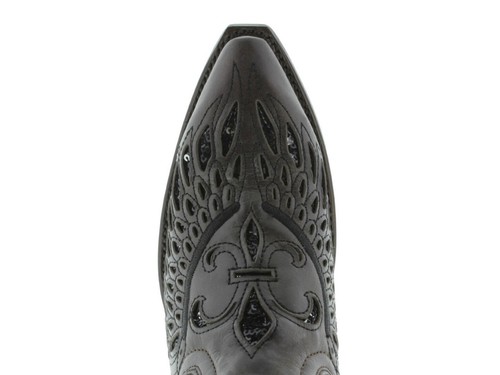 Womens Cowboy Boots Brown Fleur-De-Lis Wings Black Sequins Snip Toe Size 5, 10.5 - Picture 3 of 5