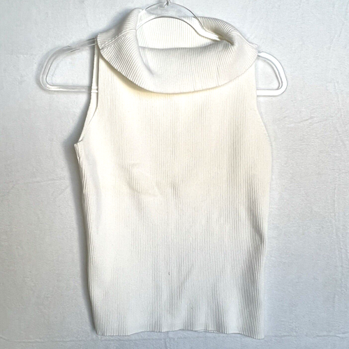 Pierre Cardin Sweater Womens Size M Sleeveless White Solid Cowl Neck Pullover