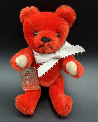 Vintage Grisly Red Mohair Teddy Bear West Germany Fully Jointed With Tag 6''