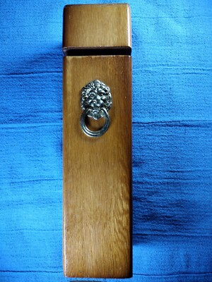 Vintage Wooden Stick Match Box with Lion Knocker Knob
