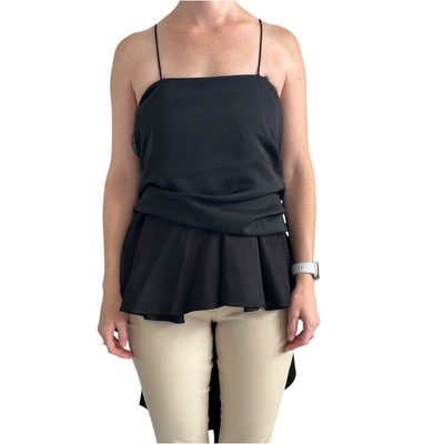 The Row Cobsen Wrap 3 in 1 Top Satin Black High-low hem size 2