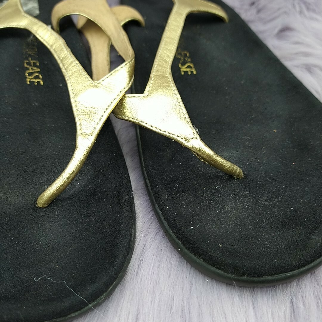 KorkEase Gold Leather Thong Slide Sandals Womens Siz… Gem