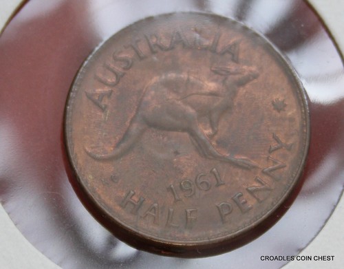 1961y. HALFPENNY LARGE RAISED CRACK ON ROO'S BODY PREDECIMAL ERROR COIN #J068 - Picture 3 of 11