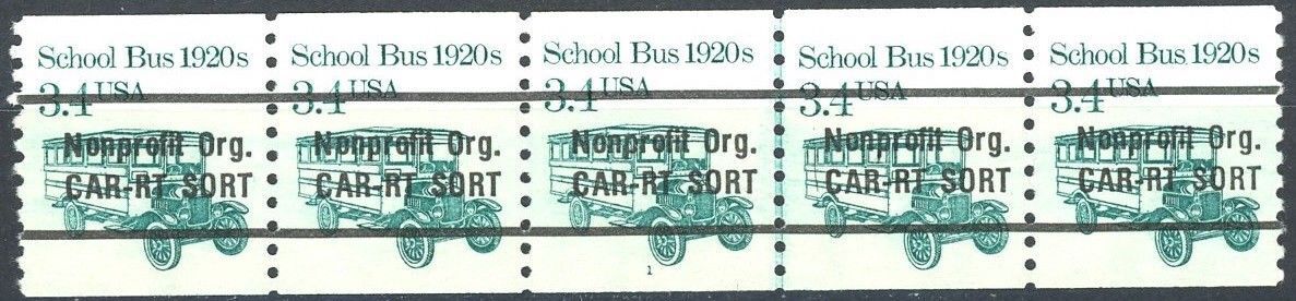 School Bus Precancel 送料無料限定セール中 MNH Strip of Plate 2123A Scott's PNC5 【高額売筋】 5 #1