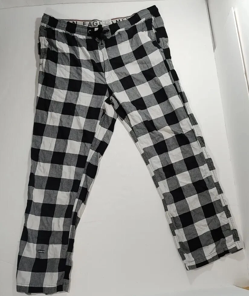 American Eagle Pajama Pants Men XL 40 42 Flannel Black Plaid PJs