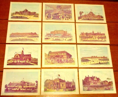 1876 Philadelphia Centennial Exposition Color Picture Cards (12 Dif.)W/Buildings