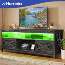 Farmhouse TV Stand Console for TVs up to 75 in w/ LED Lights and Power Outlets