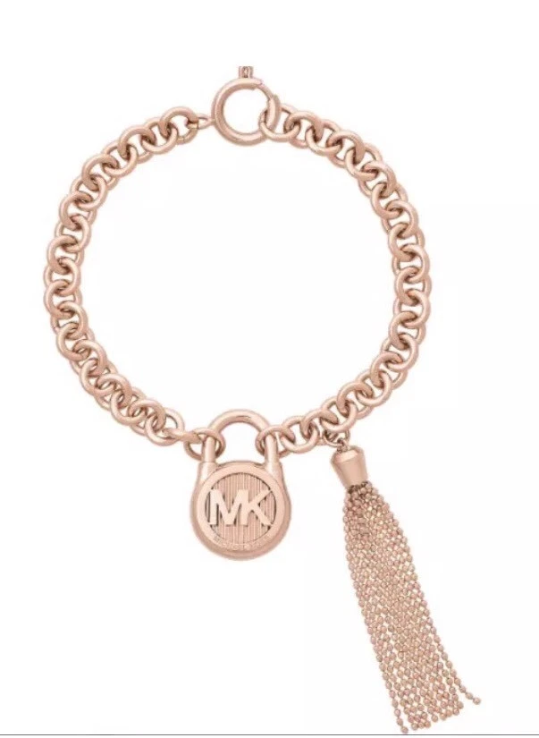 MICHAEL KORS Cityscapes Padlock Rose Gold Chain Bracelet MKJ4629791 Fit a  7'' | eBay