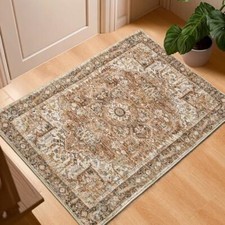 Indoor Entryway 2x3 Vintage Rug - Small Machine Washable Area 2ft x 3ft Beige