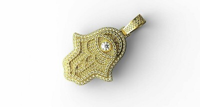3.0Ct Round Lab-Created Diamond Hamsa Eye On Hand Pendant 14K Yellow Gold Plated