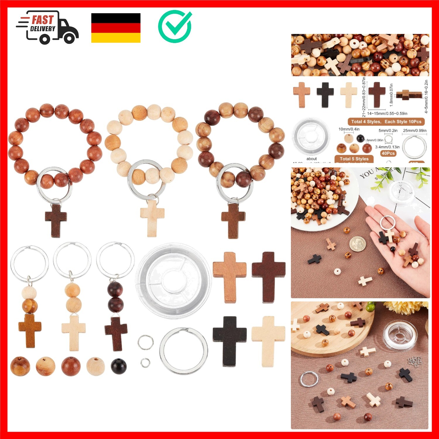 SUNNYCLUE 60 Stück Holz Kreuz Anhänger Natürliches Holz Kleines Kreuz Charms ...