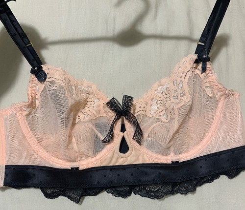 M&S BOUTIQUE LARISSA DOUBLE LACE UNDERWIRED BUSTIER BALCONY BRA In PEACH Sz 28B - Picture 6 of 11
