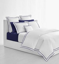 Ralph Lauren 420 Spencer Border Sateen Duvet Cover White/Navy King 108" X 96"