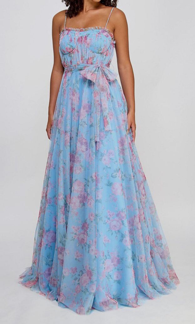 juniors blue floral dress City Studios Women's Juniors' Floral-Print Bustier Gown Size 5/6 named after their matching YGroup_pants Helping your boyfriend cheat Color:Garden Green