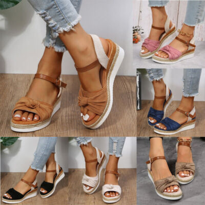   Damen Espadrilles Sandalen Keilabsatz Damen Sommer Slip On Plattform Schuhe
