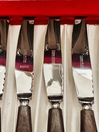 Rare16-PieceCork&Son EnglandKnife/ForkBoxedRosewood Handle/Silver Cap CutlerySet - Picture 10 of 24