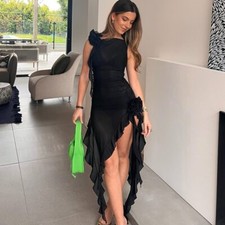 Sexy See Through Mesh Ruffles Tassels Fairy Dresses Women Flower Sleeveless