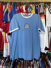 MANCHESTER CITY 1972 RETRO HOME SHIRT JERSEY SCORE DRAW REPLICA sz M MEN BLUE