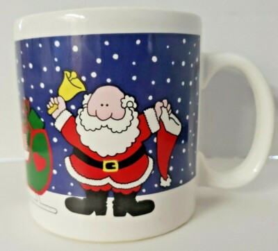 Vintage 1987 Christmas Santa and Reindeers Coffee Mug by F.T.D.A. Ceramic  