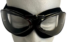 Motorcycle Aviator Goggles Gunmetal Plated  Black Foam Clear Lens Made In France