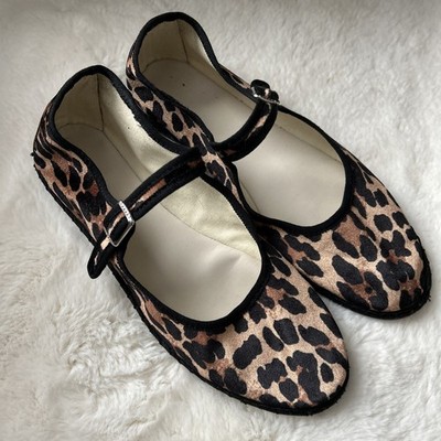 Women Leopard Print Mary Jane Ballet Flats Soft Slip-On Loafers Shoes