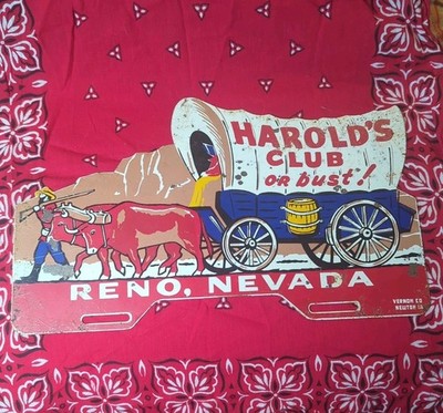Vtg 1940s Orig Harold's Club Or Bust Reno Nevada Casino Car License Plate Topper