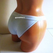 Victoria Secret Cotton Tanga Panty Size S Logo Waist Light Blue String Biikini