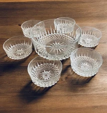 Diamant Arcoroc France Clear Glass Serving Bowl Set 7 Pc Retro Sunburst Design