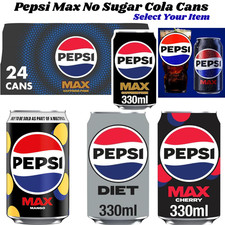 Image of Pepsi Max No Sugar Cola Cans Vegan Vegetarian LOW CALORIE Refreshing Soft Drink