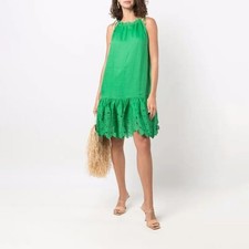 Zimmermann Teddy Gathered Broderie Ramie Mini Dress Green Size AU 0 US 4