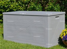 Outdoor Plastic Garden Chest, 420 Litre Storage Box, Grey Wood Style - 4x2ft