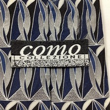Como Collezione Men's Silk Necktie Blue Gray Black Geometric Abstract