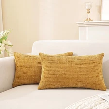 Chenille Throw Pillow Covers 12x20 Inch Set of 2,Thick Textured Slubby Couch ...