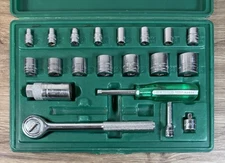 S-K Wayne USA Socket Set 1/4 3/8 Drive Ratchet Green Case Vintage Mechanic Tool