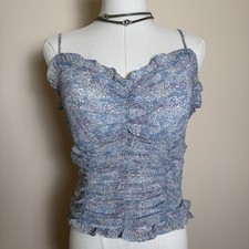 Astr Milkmaid Top Size Camisole Blue Floral Ruffle Medium