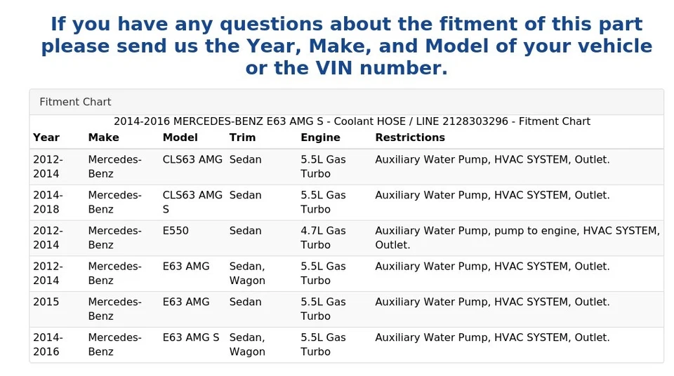 2014-2016 MERCEDES-BENZ E63 AMG S - Coolant HOSE / LINE 2128303296 - Image 4 of 4