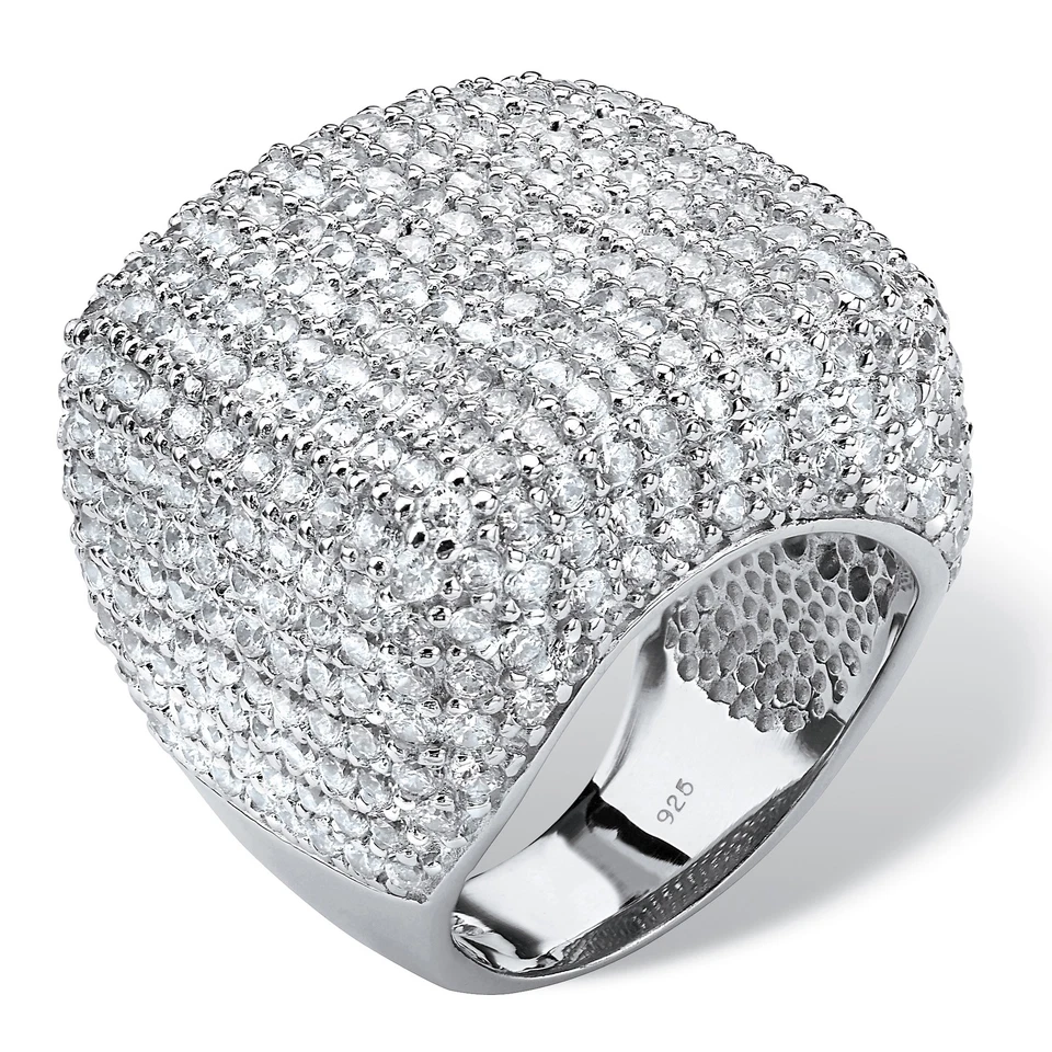 6.76 TCW Round Cubic Zirconia Pave .925 Sterling Silver Dome Ring — 第 4/4 张图片