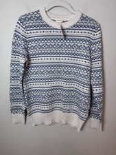 Crewcuts Boys Blue Cream Crewneck Sweater Cotton Sz L 10-11 NWT 80 MSRP