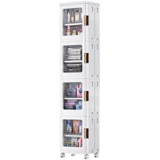 4-Tier Tall Narrow Storage Cabinet with Movable Wheels, Adjustable Shelves, A...