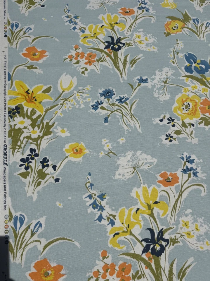 2+ YDS Cuadrilla China Mar Flores Florales II - Windsor Azul/Amarillo/Naranja Foto 3 de 4