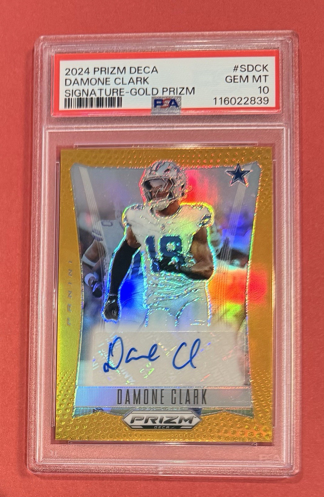 2024 PRIZM GOLD DECA DAMONE CLARK AUTO 02/10 PSA 10 DALLAS COWBOYS