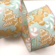 Gingerbread Christmas Wired Edge Ribbon 2.5"x10yds Brand New