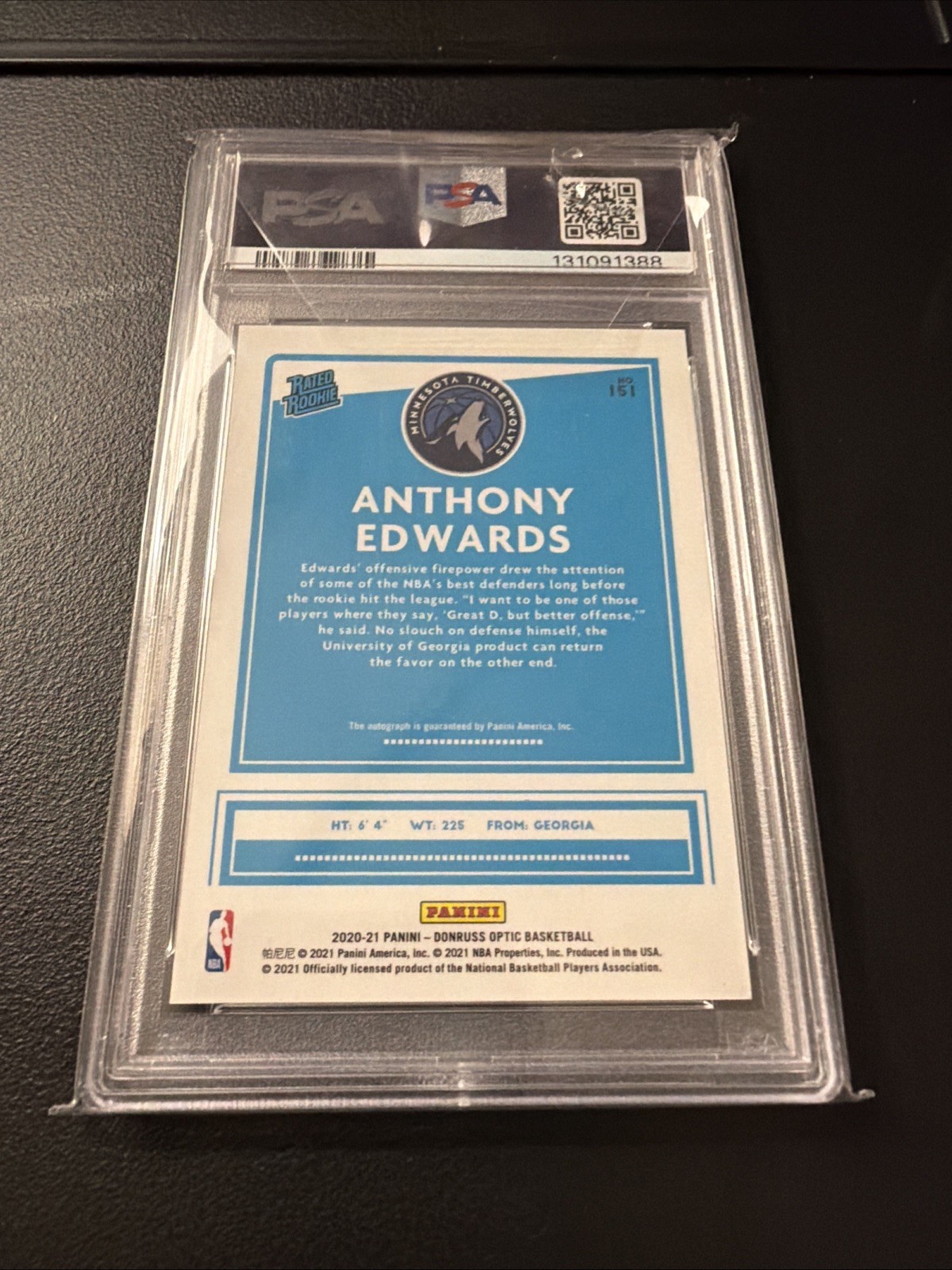 Anthony Edwards 2020 Donruss Optic  Rookie Autograph - Choice PSA 9 view 2