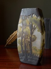 Galle Style Vintage Art Nouveau Cameo Landscape 10 Glass Vase Etched Forest