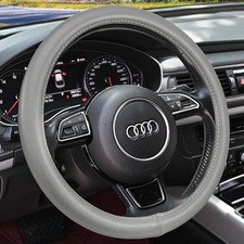 Heavy Duty Pure Cowhide Steering Wheel Cover SUV Car, Gray Genuine Leather Steer